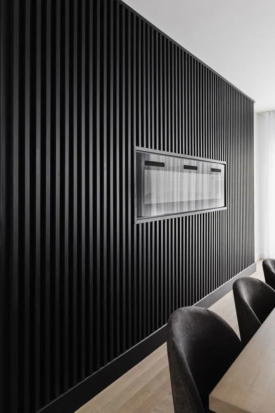 Black Wood Grain SPC Fluted Panels